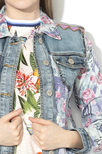 DESIGUAL Roses modáltartalmú mintás farmerdzseki flitterekkel női