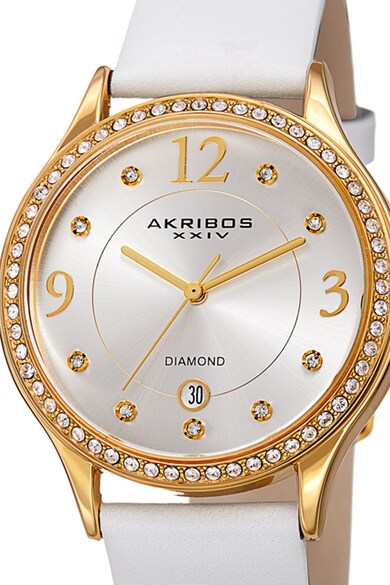 AKRIBOS XXIV Bőrszíjas karóra 9 gyémánttal díszített számlappal női