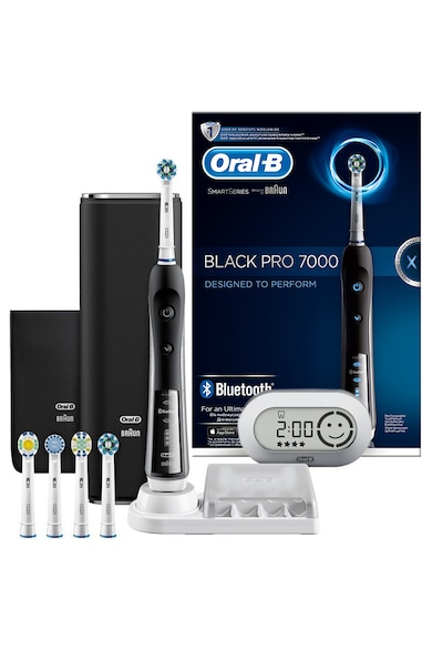 Oral-B Periuta de dinti electrica  Pro 7000, 40000 pulsatii/min, 8800 oscilatii/min, Curatare 3D, 6 programe, 5 capete, Bluetooth, Timer cu ceas,Trusa de calatorie, Negru Femei