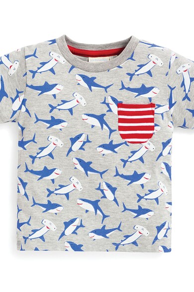 JoJo Maman Bebe Тениска с джоб на гърдите и щампа на акула Момчета