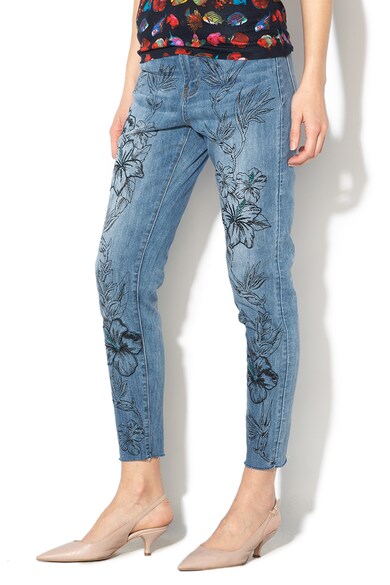 DESIGUAL Hibiscus skinny farmernadrág virágmintás hímzéssel női