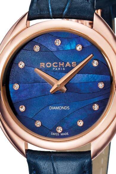 ROCHAS PARIS Ceas decorat cu 12 diamante, cu o curea de piele Femei