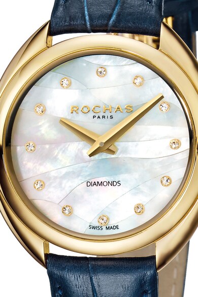 ROCHAS PARIS Ceas decorat cu 12 diamante, cu o curea de piele Femei