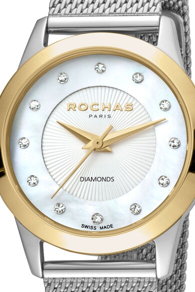 ROCHAS PARIS Ceas rotund cu diamante si cadran cu model guilloche Femei