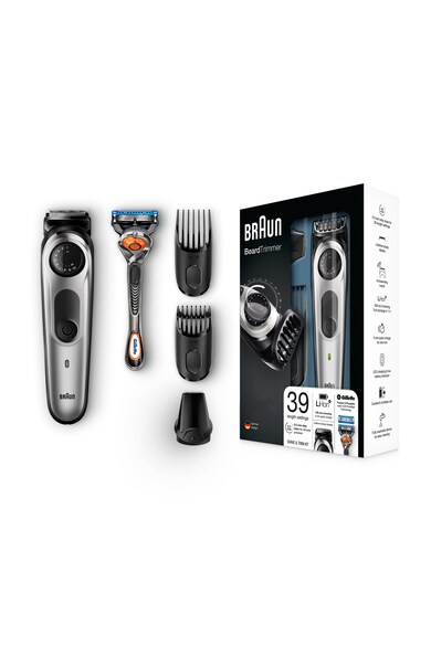 Braun Aparat de tuns barba si parul  BT5060, 39 setari de lungime, 2 piepteni, trimmer pentru precizie, aparat de ras Gillette Flexball, Acumulator, Negru/Argintiu Barbati