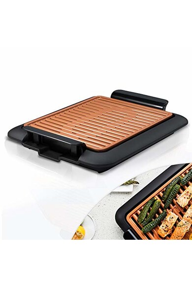 MediaShop Gratar electric  Livingtone Smokeless Grill , Tava scurgere, 4 setari de temperatura, Tehnologie TiCerama, Placa grill, 1000W, Nergu/Portocaliu Femei