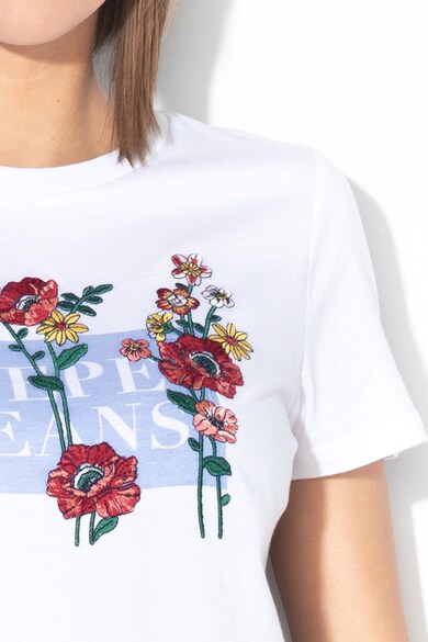 Pepe Jeans London Ava logómintás póló virágos hímzéssel női