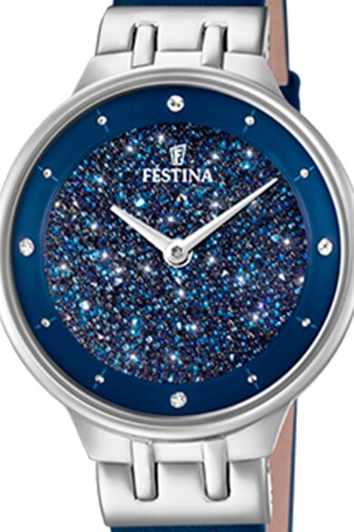 Festina Часовник с кожена каишка и кристали Swarovski Жени