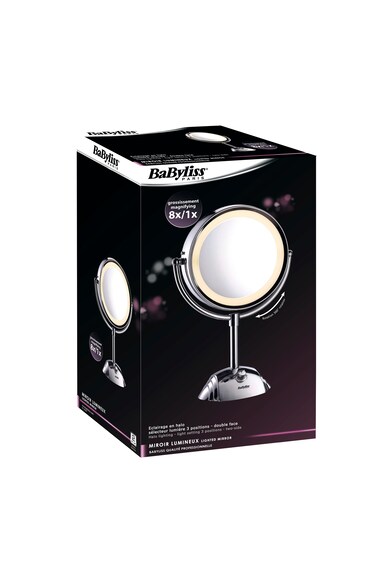 BaByliss Oglinda cosmetica iluminata  , Led, 20.5 cm, 2 suprafete de oglinda, Baterii, Alb Femei