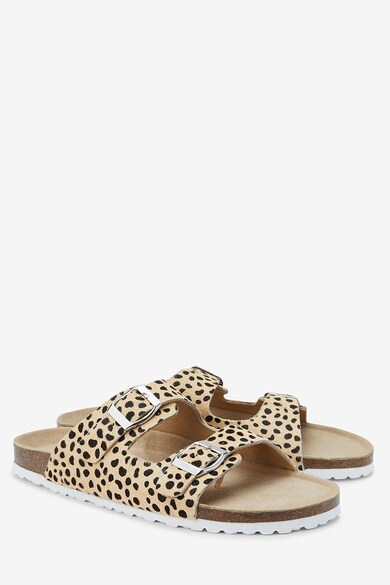 NEXT Papuci de piele cu par scurt si animal print Femei