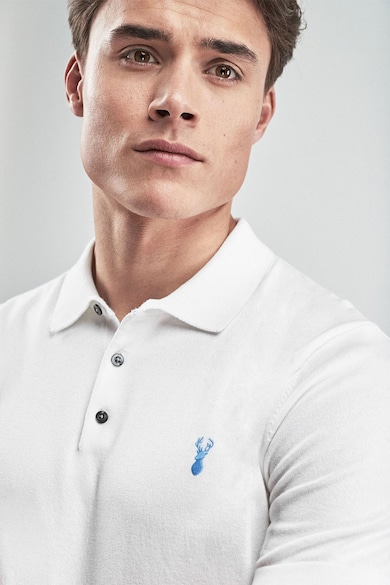 NEXT Finomkötött galléros póló hímzett logóval férfi