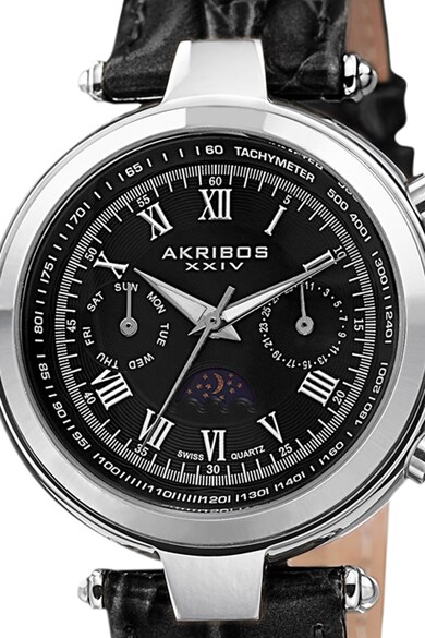 AKRIBOS XXIV Мултифункционален часовник с кожена каишка Мъже