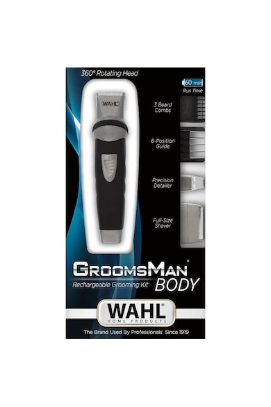 Wahl Aparat de tuns corporal  GroomsmanBody, 3 - 16 mm, 6 Trepte, Lame otel, Autoscutire, Negru Barbati