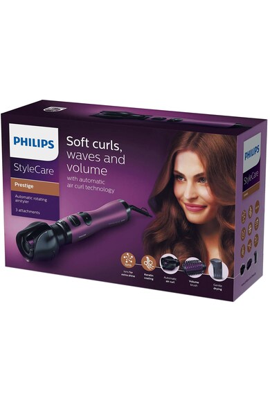 Philips Perie rotativa automata  Style Care HP8668/00, 800 W, Invelis ceramic de cheratina, Mov Femei