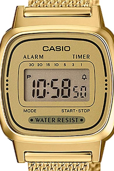 Casio Ceas digital cronograf, cu bratara de otel inoxidabil, cu aspect de plasa Femei