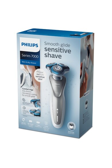 Philips Aparat de ras  S7510/41, Lame duble Super Lift & Cut, Sistem GentlePrecisio, LED, Acumulator, 3 capete, Rotire Dynamic Flex in 5 directii, Trimmer, Husa calatorie, Alb Barbati