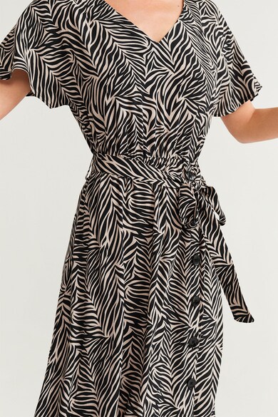 Mango Zebra bővülő fazonú ruha megkötővel a derékrészen női