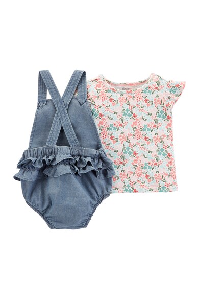 Carter's Set de salopeta cu maneci bufante si tricou cu model floral Fete