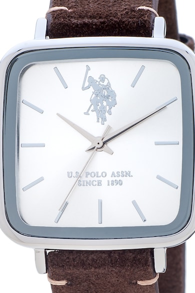 U.S. Polo Assn. Квадратен часовник с кожена каишка Мъже