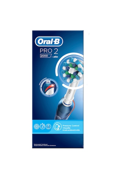 Oral-B Periuta de dinti electrica  PRO 2 2000 Cross Action, 40000 pulsatii/min, 8800 oscilatii/min, Curatare 3D, 2 programe, 1 capat, Alb/Albastru Barbati