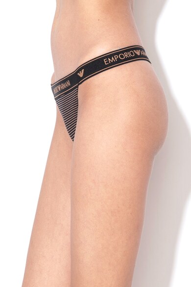 Emporio Armani Underwear Chiloti tanga cu model in dungi si banda elastica cu logo Femei