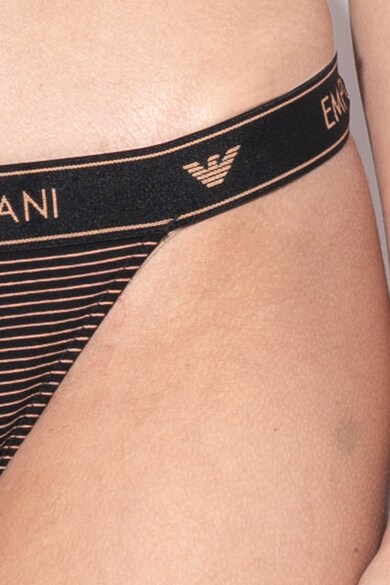 Emporio Armani Underwear Chiloti tanga cu model in dungi si banda elastica cu logo Femei