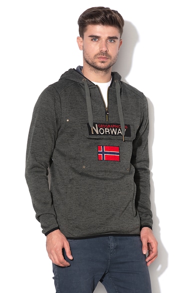 Geographical Norway Upclass kapucnis kötött pulóver foltzsebbel a mellrészén férfi