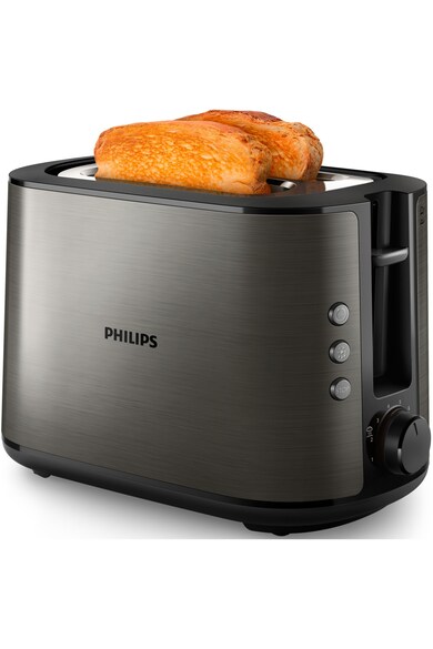 Philips Prajitor de paine  HD2650/80, 950W, incalzitor de chifle, functie dezghetare, reincalzire, tavita de firimituri detasabila, 8 setari de prajire, Negru metalizat Femei