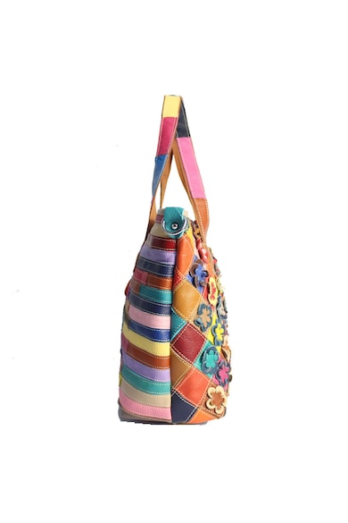 Pellearts Кожена чанта с флорални апликации и дизайн на кръпки Жени