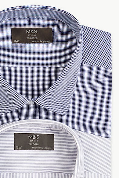 Marks & Spencer Set de camasi slim cu model in dungi si carouri- 2 piese Barbati