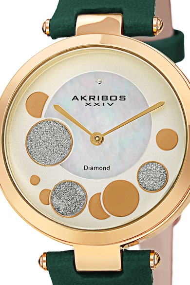 AKRIBOS XXIV Ceas analog cu o curea de piele si diamant pe cadran Femei