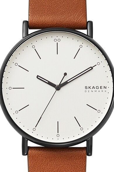 Skagen Ceas rotund cu o curea din piele Barbati