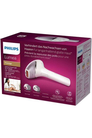 Philips Epilator IPL  Lumea Prestige BRI954/00, Senzor Smartskin, 250.000 impulsuri, accesoriu fata, corp, axila si inghinal, Argintiu/Alb Femei