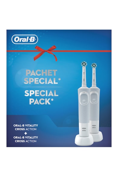 Oral-B Set 2 x Periuta de dinti electrica adulti  Vitality D100 Cross Action, 1 capat, Alb Femei