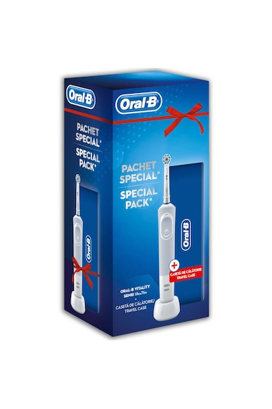 Oral-B Set Periuta de dinti electrica adulti + Travel Case Oral B Vitality D100 Sensi Ultra Thin, 1 capat, Alb Femei