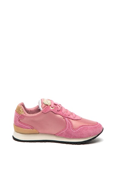 GUESS Pantofi sport din piele intoarsa si satin, cu aplicatie logo Fete