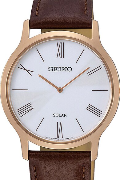 Seiko Унисекс часовник с кожена каишка и соларен механизъм Жени