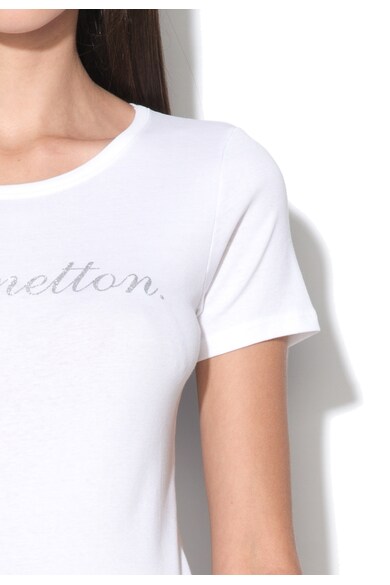 United Colors of Benetton Tricou alb din bumbac cu imprimeu logo stralucitor Femei
