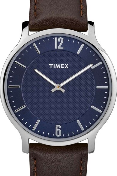 Timex Ceas analog rotund cu o curea de piele Metropolitan, 40 mm Barbati