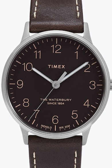 Timex Ceas analog cu o curea de piele si cusaturi contrastante Waterbury Classic, 40 mm Barbati