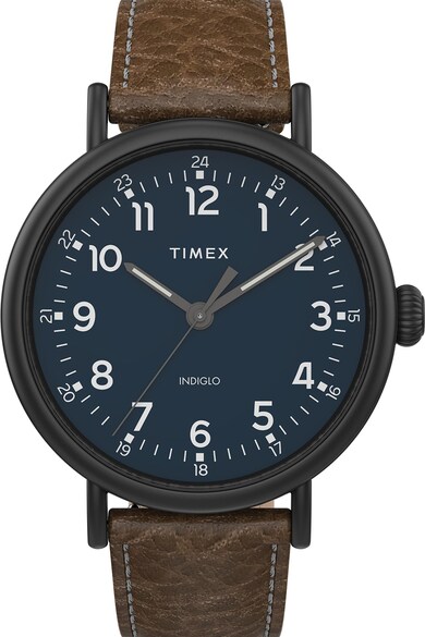 Timex Ceas quartz rotund cu o curea de piele Standard XL, 43 mm Barbati