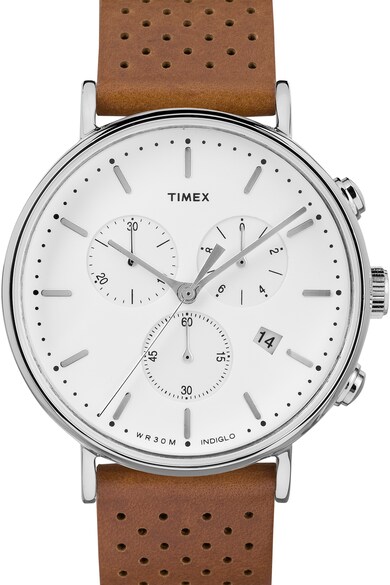 Timex Ceas cronograf cu o curea de piele si perforatii Fairfield, 41 mm Barbati