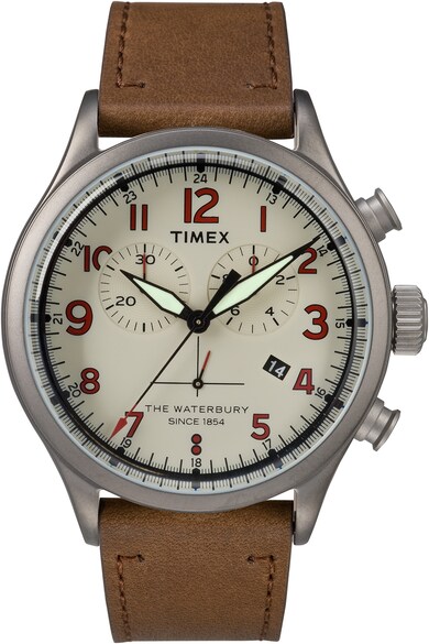 Timex Ceas cronograf cu o curea de piele Waterbury Traditional, 42 mm Barbati