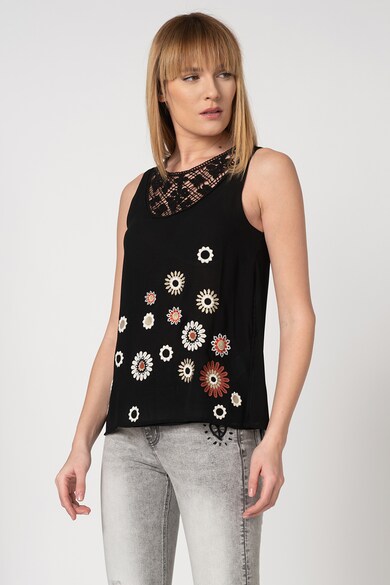 DESIGUAL Bluza fara maneci, cu aplicatii floraleTebas Femei