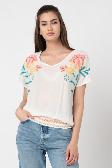 DESIGUAL Bluza cu broderie florala si terminatie elastica Femei