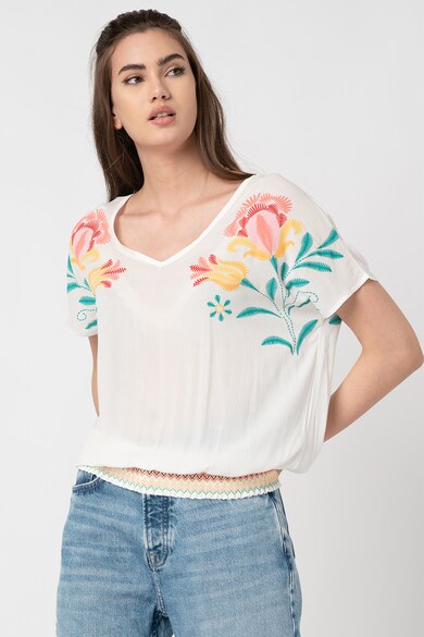 DESIGUAL Bluza cu broderie florala si terminatie elastica Femei