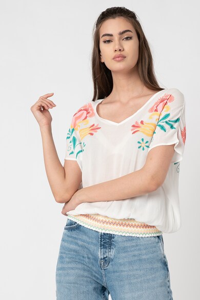 DESIGUAL Bluza cu broderie florala si terminatie elastica Femei