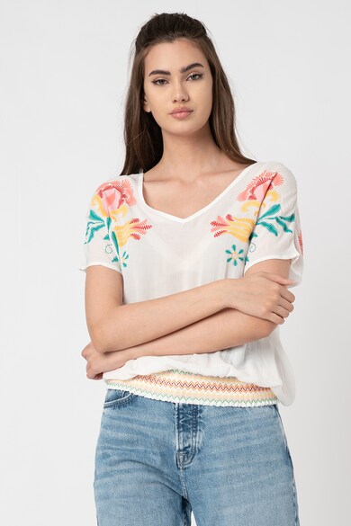 DESIGUAL Bluza cu broderie florala si terminatie elastica Femei