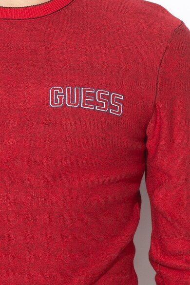 GUESS Pulover de casa, cu decolteu la baza gatului si imprimeu logo Barbati