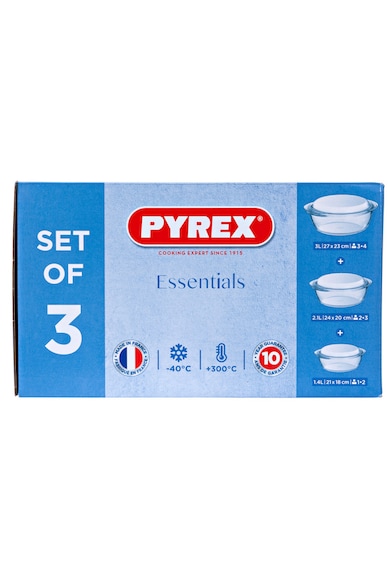 Pyrex Комплект 3 касероли с капак  Essentials, Термоустойчиво стъкло 1.4 л, 2.1 л, 3 л Мъже